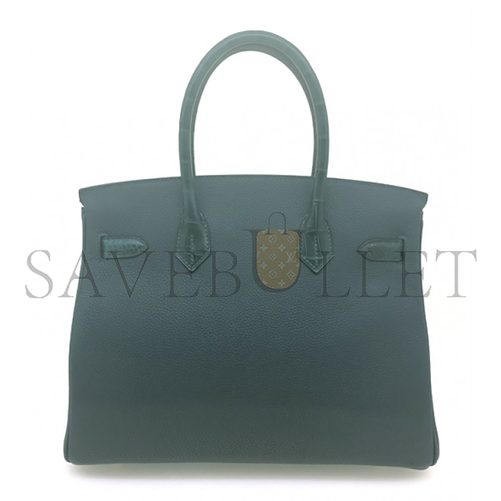 H**mes master birkin 30 matte crocodile and togo leather cypress green gold buckle h076235ck36 (30*22*16cm)